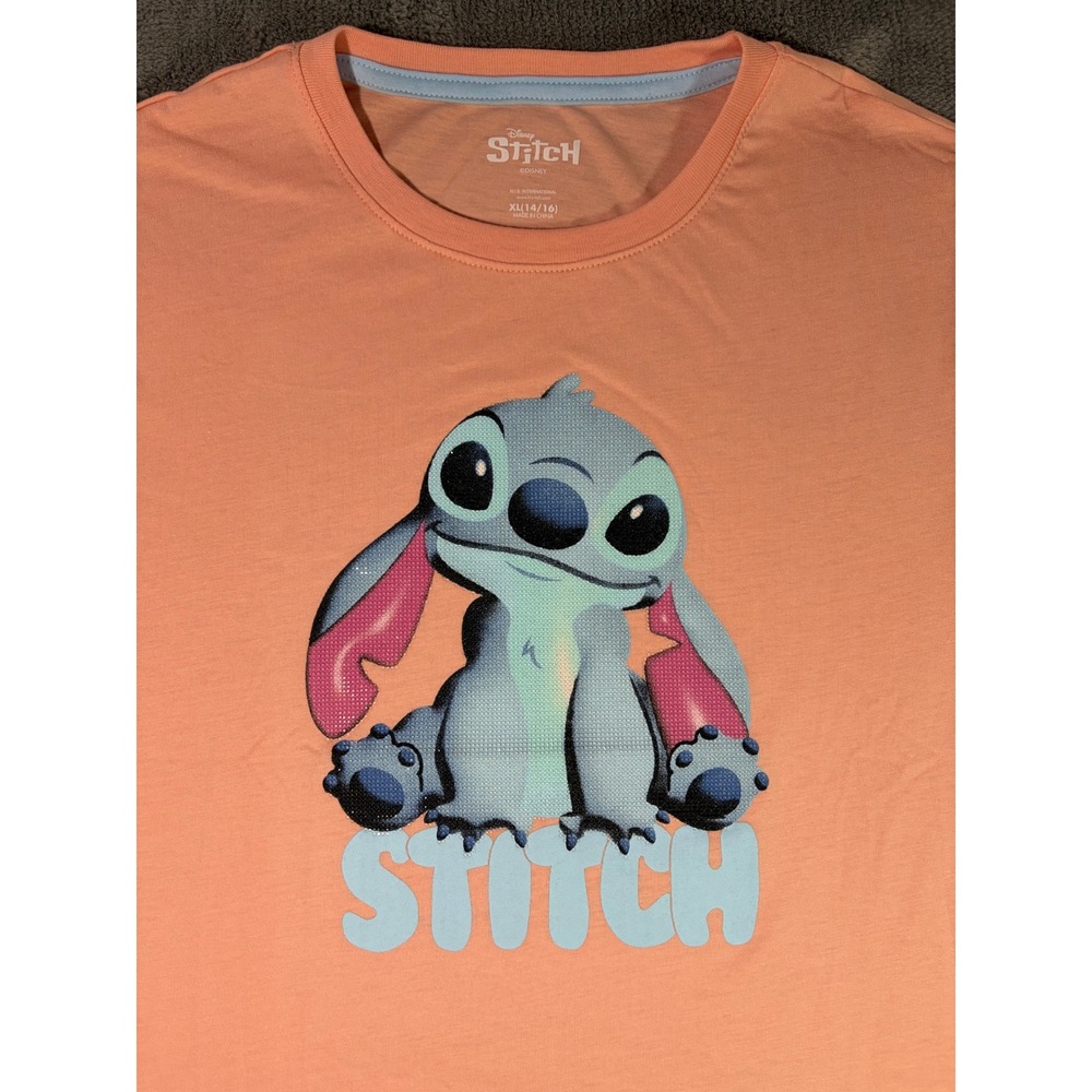 Disney Stitch Kids T-Shirt and Hat Set Peach Blue XL 14/16 New with Tags - Picture 2 of 9